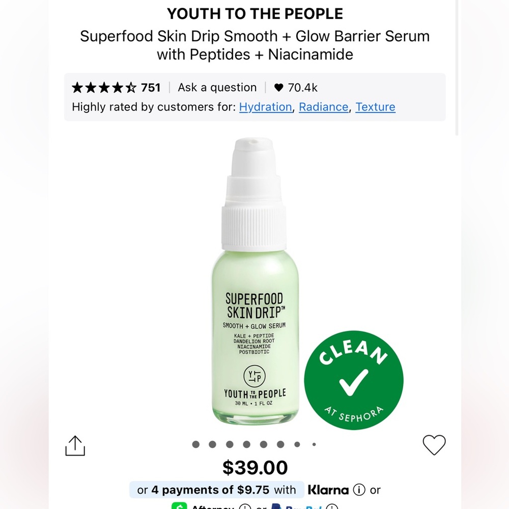 Youth to the people superfood skin drip glow barrier serum with peptides